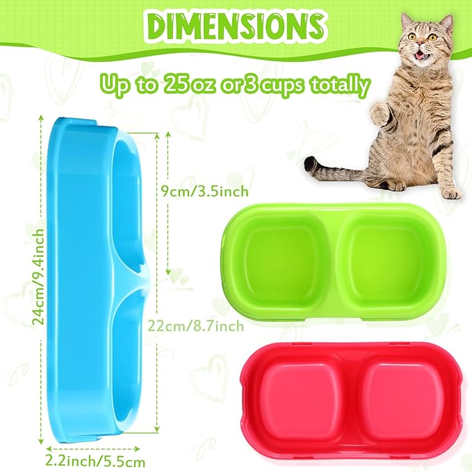 Hsei 12 Pieces Plastic Cat Dog Food Water Bowl Set Double Pet Dog Food Bowl for Kennel Cattery Small Medium Size Cats Puppies, 3 Assorted Colors