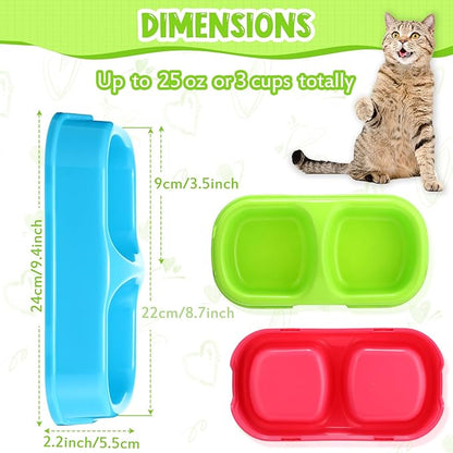 Hsei 12 Pieces Plastic Cat Dog Food Water Bowl Set Double Pet Dog Food Bowl for Kennel Cattery Small Medium Size Cats Puppies, 3 Assorted Colors