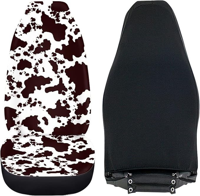 Brown Cow Print Auto Car Seat Cover Front Seats Only,Universal Fit for Most Cars,SUVs,Sedan,Truck,or Van,2PCs Set