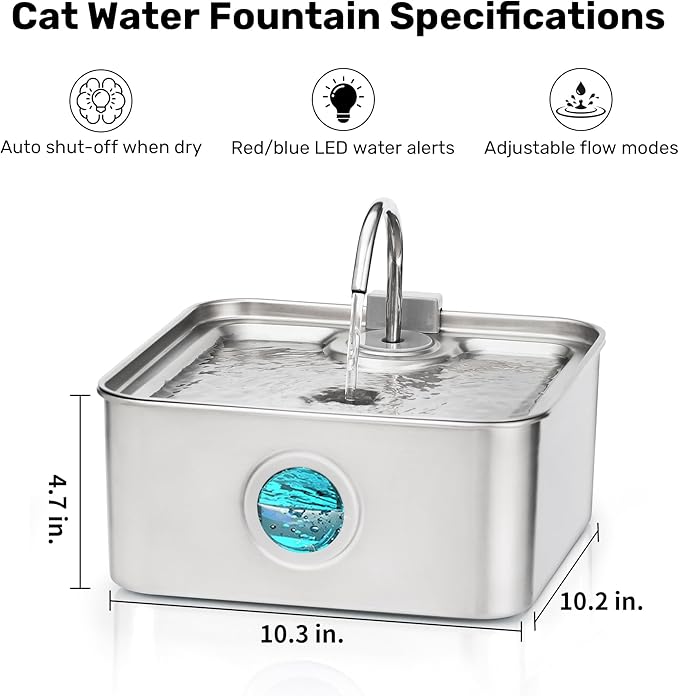 FUKUMARU Dog Water Fountain, 1.8 Gal/7L Stainless Steel Large Pet Fountain for Multi-Pet Households, 2026 Upgraded Ultra Quiet Automatic Water Dispenser with 4-Stage Filtration & 3 Filters, Silver