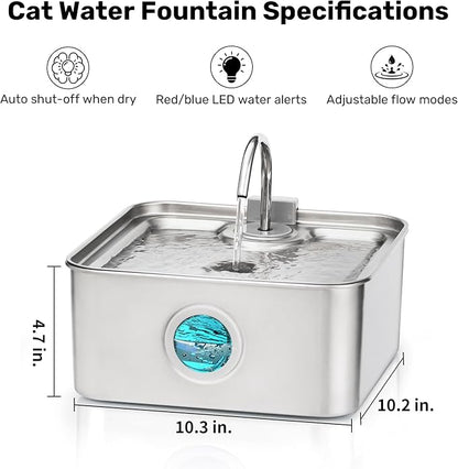 FUKUMARU Dog Water Fountain, 1.8 Gal/7L Stainless Steel Large Pet Fountain for Multi-Pet Households, 2026 Upgraded Ultra Quiet Automatic Water Dispenser with 4-Stage Filtration & 3 Filters, Silver