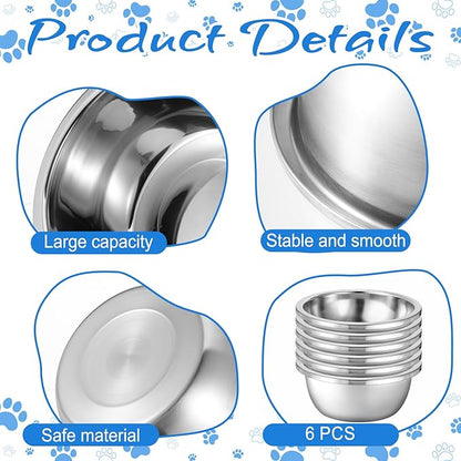 1 Gallon Large Dog Bowl Set of 6, Stainless Steel Metal Water Bowls 128oz High Capacity Heavy Duty Pet Food Bowl for X-Large and Giant Dogs, Easy to Clean