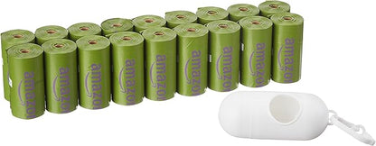 Amazon Basics Premium Leak Proof Dog Poop Bags with Dispenser and Leash Clip, Lavender Scented, 13" x 9", 270 Count (18 Rolls of 15)