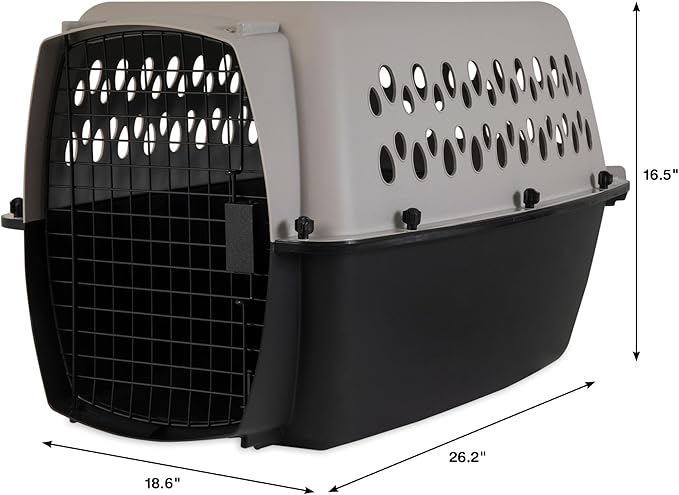 Pet Portable Kennel for Dogs, Hard-Sided Travel Carrier with Metal Door, Durable Crate for Small Pets 15-25 lbs, Black & Grey, 26.2" L x 18.6" W x 16.5" H