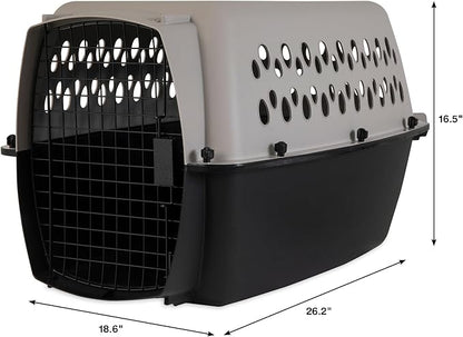 Pet Portable Kennel for Dogs, Hard-Sided Travel Carrier with Metal Door, Durable Crate for Small Pets 15-25 lbs, Black & Grey, 26.2" L x 18.6" W x 16.5" H