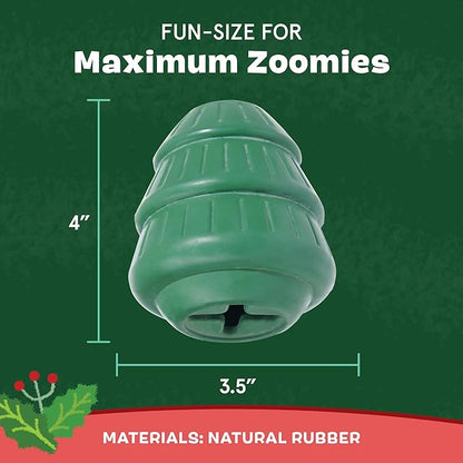 Barkbox Tough Timber Tree Super Chewer Dog Toy – Durable Natural Rubber Treat-Dispensing Christmas Tree Toy with Wacky Bounce – Tough Holiday Fun for Medium to Large Dogs