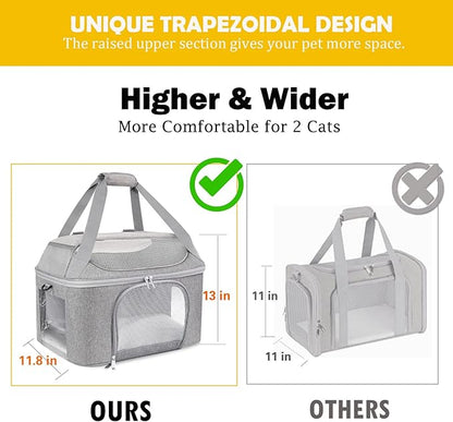 Large Cat Carrier Soft Side Pet Carrier for Kitten Puppy Collapsible Travel Small Dog Carrier Backpack TSA Airline Approved Pet Carriers for Under 20 lbs, Gray