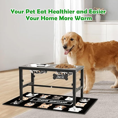 SHAINFUN Elevated Dog Bowls with Mat for Large & XLarge Dogs, Adjustable Height Raised Dog Bowl Stand with Two 68oz Bowls, Dogs Food Water Bowl Holder