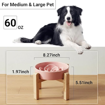 Petygooing 8.66 in Dog Bowl Ceramic Slow Feeder for Medium Large Dogs,Elevated/Raised Slow Feeding Dog Food Water Dish Heavy Weighted,Puzzle Eating Bowl Modern Maze (Pink, 8.66in)