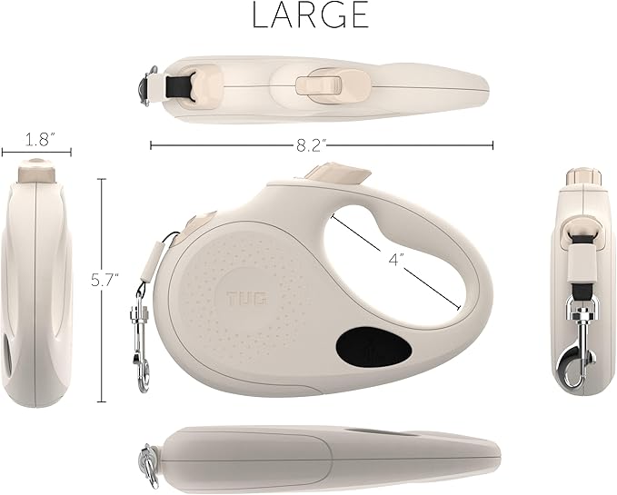 TUG Oval 360° Tangle-Free Retractable Dog Leash with Integrated Waste Bag Dispenser (Large, Cream)