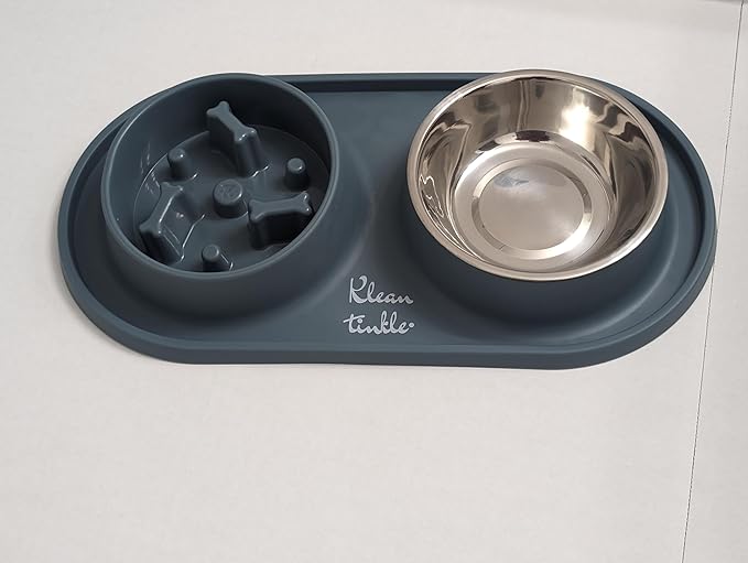 Pets Dog Bowl Set - Anti Skid Removable Double Slow Feeder Dog Bowls with Non Skid Silicone Mat - Stainless Steel Dog Water Bowl for Cats & Pets – A Beautiful Slate Gray Color