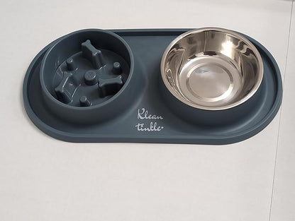 Pets Dog Bowl Set - Anti Skid Removable Double Slow Feeder Dog Bowls with Non Skid Silicone Mat - Stainless Steel Dog Water Bowl for Cats & Pets – A Beautiful Slate Gray Color