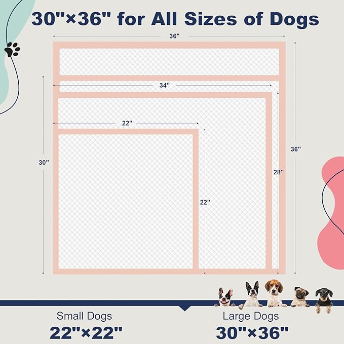 Puppy Pads Extra Large 30"×36" - 25 Count, XL Pee Pads for Dogs, Unscented Pink Dog Pads, Super Absorbent & Leak-Proof Potty Pads for Doggies
