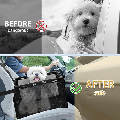 PetsHome Dog Car Seat Foldable Dog Car Booster Seat Waterproof Breathable Oxford Travel Bag for Small to Medium Dogs, Puppies, and Pets-Pattern Black-Upgrade
