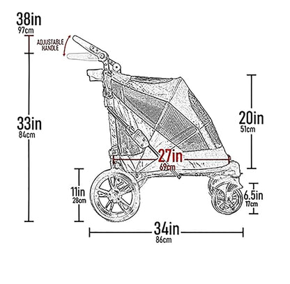 Pet Gear NO-Zip Pet Stroller with Dual Entry, Push Button Zipperless Entry for Single or Multiple Dogs/Cats, Pet Can Easily Walk in/Out, Gel-Filled Tires, Cherry, Excursion
