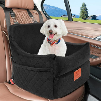 GL GLENSLAVE Dog Car Seat for Small/Medium Dogs, Dog Booster Car Seats with Thick Cushion for Dogs Under 35lbs, Detachable Washable Pet Carseat with Storage Pockets, 2 Safety Belts(Black)