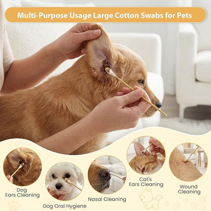 200 PCS Large Cotton Swabs - 6 Inch Dog Ear Swabs with Bamboo Handle for Pet Care - Absorbency Soft Cotton Head, Gentle and Lint-Free, Specifically Designed for Pets, Dog Ear Cleaner Tool