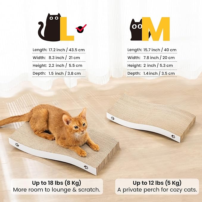 Cat Scratcher, Durable Scratch Pad, Corrugated Cardboard Scratching Board for Indoor Cats, Heavy Duty, Double-Sided Usability, Recyclable, with Catnip, Medium, 2 Packs