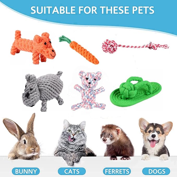 6 Pack Ferret Rope Chew Toys Durable Knotted Rope Tug Perfect for Teething Mammals Cotton Claws Grinding Toys Interactive Dog Cat Toy Set
