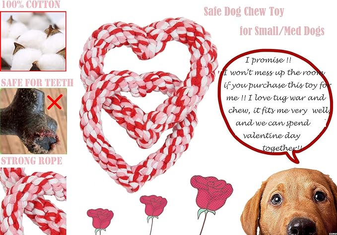 BoomBone Valentines Dog Toy, Interlocking Heart Dog Rope Toy, Small Medium Dog Toy