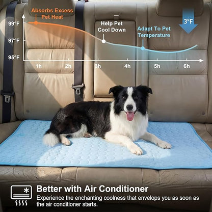 Hahafelt 54"x24.8" Dog Cooling Mat for Car Back Seat, Ice Silk Pet Bed Mat, Non Slip Summer Cooling Pad for Dogs and Cats, Fits Backseat Extenders Protector, Trucks, Suvs, Indoor & Outdoor (Sky Blue)