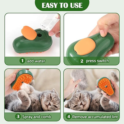 Mity rain Steamy 3-in-1 Cat Grooming Brush - Steam and Water for Deshedding, Cleaning Pets (Dogs/Cats), Green