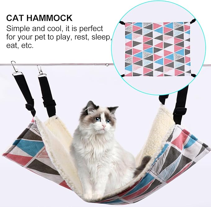 Uonlytech Warm Cat Hammock Hanging Bed with Fleece Lining Large Colorful Triangle Cat Sleeping Mat Pet Cage Nest