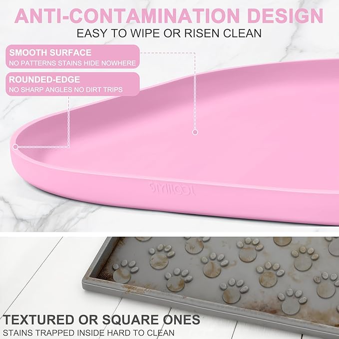 Silicone Pet Food Mat with Raised Edge for Food and Water Bowl, Dog Feeding Mats, Cat Food Trays for Floor Waterproof, Rubber Tray for Dogs and Cats, 22 x 14 x 0.8 Pink