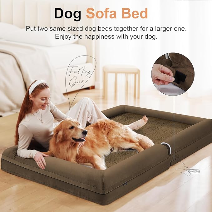 Large Dog Bed Orthopedic Washable: Beds Bolster XXL Bed Big XLarge Dogs Egg Crate Foam Sofa Couch Waterproof Removable Cover - Dark Coffee