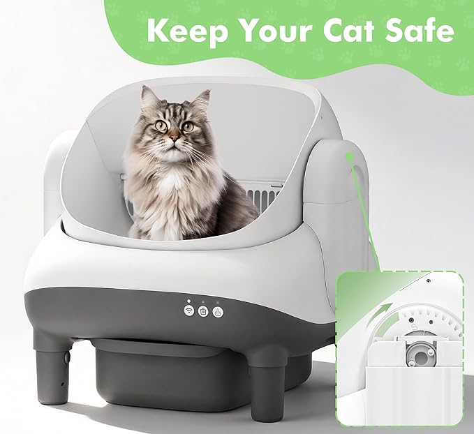 Self-Cleaning Cat Litter Box with Smart APP Control, Automatic Cat Litter Box with Triple Safety Protection (6 IR Lights & 4 Gravity Sensors), Open Top Design for Large Cats, Quiet & Odor Control