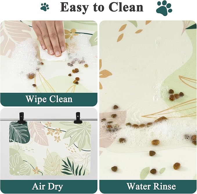 Topotdor Boho Dog Food Mat - Absorbent Quick-Dry Cat Bowl Mat for Food and Water, Non-Slip Pet Feeding Placemat for Messy Drinkers Dog Accessories Pet Supplies, 12"x20", Green