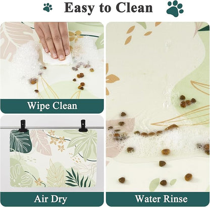 Topotdor Boho Dog Food Mat - Absorbent Quick-Dry Cat Bowl Mat for Food and Water, Non-Slip Pet Feeding Placemat for Messy Drinkers Dog Accessories Pet Supplies, 12"x20", Green