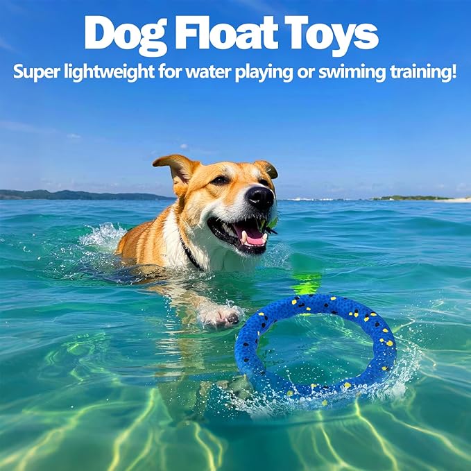 Mity rain Floating Dog Toys –E-TPU Water Pool Fetching Toy with Rope for Small Medium Large Pet, Ring Shape Indestructible Interactive Dog Chew Toys for Summer Outdoor Training Fun (Blue)