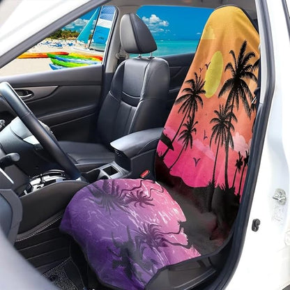 Coldinair Palm Tree Sunset Towel Seat Covers for Cars,SUVs,Trucks,Waterproof Sweating Car Front Seat Protector Cover Universal Fit,Easy to Install
