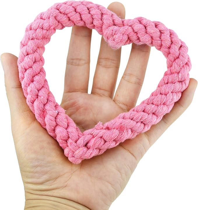 2 PCS Dog Chew Toys Heart Shaped Rope for Valentine's Day Pets Cotton Chewing Supplies Pink & Red 5.5Inch