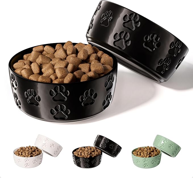 Ceramic Dog Bowl Set of 2 with Anti-Skid Base - 5" Wide x 2" Tall Ceramic Dog Bowls for Small Dogs - 2 Cup Capacity Food and Water Bowls for Dogs - Rubber Bottom Pet Bowl Set of 2 for Small Pets