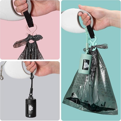 Retractable Dog Waste Bag Dispenser and Bag Holder Kit, Dog Poop Bag Dispenser, Retractable Waste Bag Dispenser, Lightweight Poop Bag Holder, Stretchy Strap Fits Any Dog Leash (Pink)