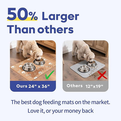 Cooyes Large Dog & Cat Food Mat 24"×36", Ultra-Absorbent Dog Bowl Mat for Food and Water, Pet Feeding Mat with Non-Slip Rubber Back, Pet Placemats with Water-Locking Bottom That Protects Floors