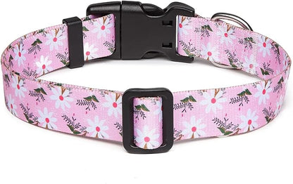 Mercano Adjustable Dog Collar - Special Design Patterns, Soft Nylon Comfortable Durable Pet Collar for Small Medium Large Dogs (XS, Pink White Flower)