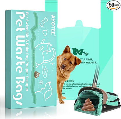 Compostable Dog Poop Bags for Swivel Bin & Rake Dog Pooper Scooper, AYOTEE Dogs Waste Bags with Handles Biodegradable 50 Packs
