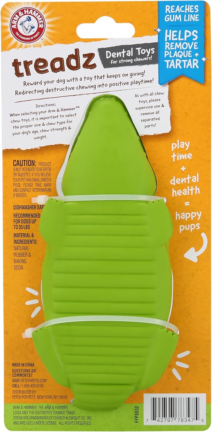 Arm & Hammer Super Treadz Gator & Gorilla Chew Toy for Dogs - Best Dental Dog Chew Toy - Reduces Plaque & Tartar Buildup Without Brushing - Safe for Dogs up to 35 Lbs