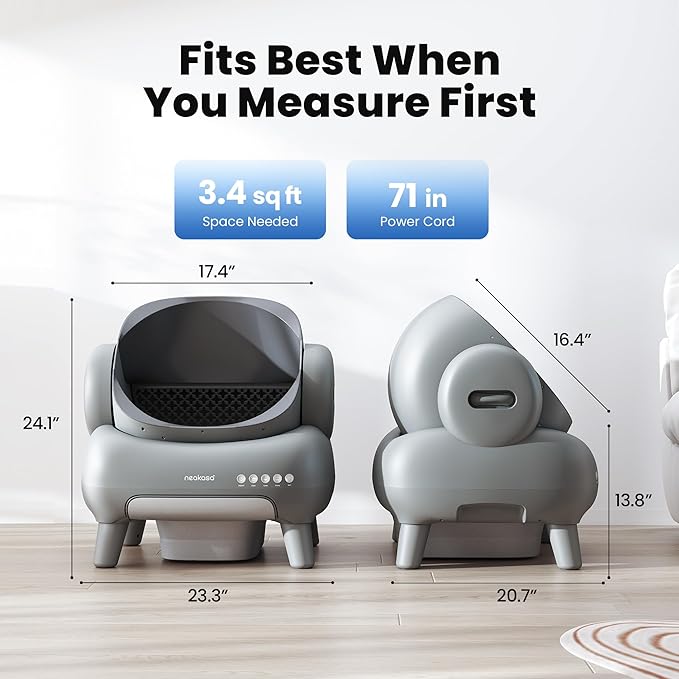 Neakasa M1 Plus Bundle Self-Cleaning Automatic Cat Litter Box, Large Open-Top Design, Odor Control, Smart App Tracking, Multi-Cat Support, Safety Sensors, 4 Rolls Refill Bags Included