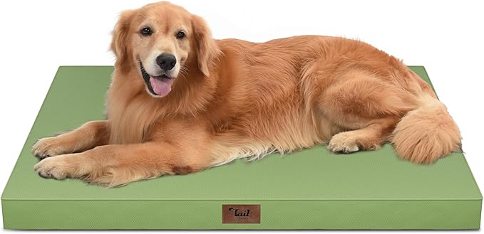 Outdoor Orthopedic Dog Bed for Extra Large Dogs, XL Waterproof Flat Pet Bed 44x32 Inch, Egg Crate Foam with Removable Washable Oxford Cooling Cover, Light Green