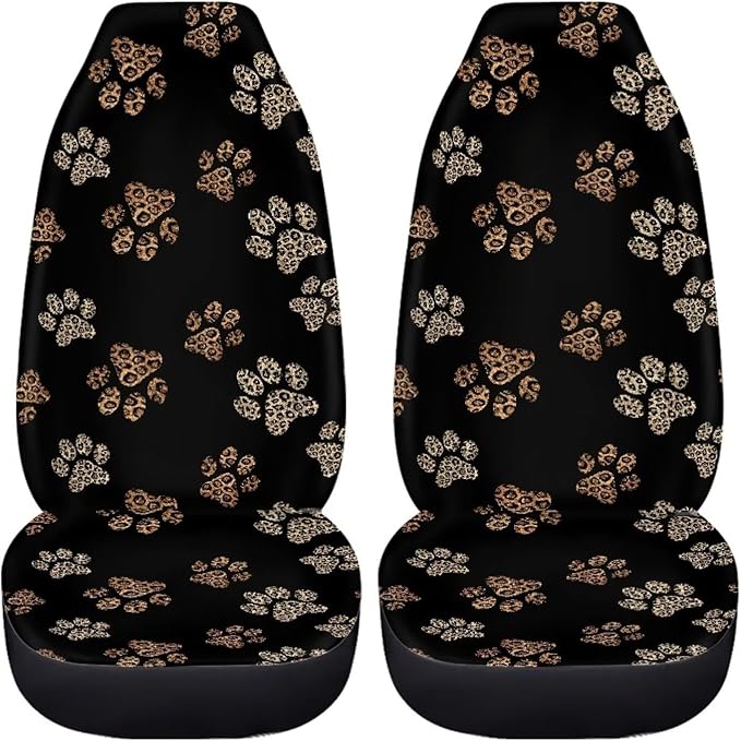 Dreaweet Leopard Print Dog Paw Car Seat Covers Front Seats Cute Car Accessories for Women 2 Piece Washable Universal Bucket Seat Covers for Cars SUV Sedan Trucks