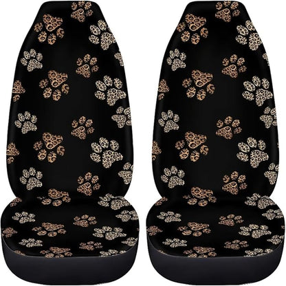 Dreaweet Leopard Print Dog Paw Car Seat Covers Front Seats Cute Car Accessories for Women 2 Piece Washable Universal Bucket Seat Covers for Cars SUV Sedan Trucks
