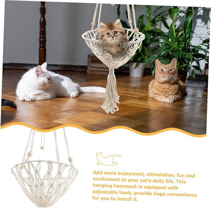 Kichvoe Bohemian Woven Hanging Cat Hammock Wear-Resistant 40cm Pet Nest for Indoor Cats to 30lbs Decorative Kitten Accessory
