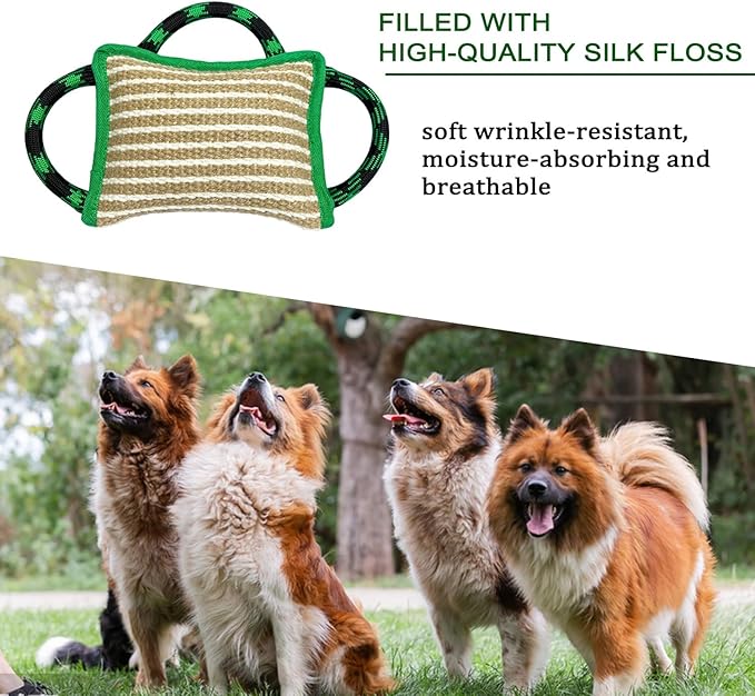 LWBMG Dog Rope Toys, Dog Jute Bite Pillow with 3 Strong Handles, Tug of War Dog Toy, Perfect Pull Toy for Medium Large Dogs Training Interactive Playing