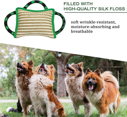 LWBMG Dog Rope Toys, Dog Jute Bite Pillow with 3 Strong Handles, Tug of War Dog Toy, Perfect Pull Toy for Medium Large Dogs Training Interactive Playing