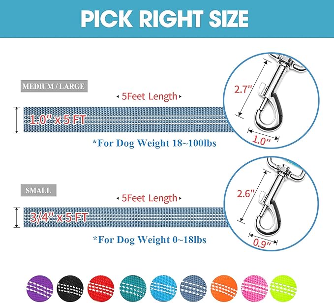 BAAPET Two Handle Dog Leash, Dual Soft Padded Handles with Traffic Control Handle Leash for Small Medium or Large Dogs (3/4'' x 5 FT, Grey)