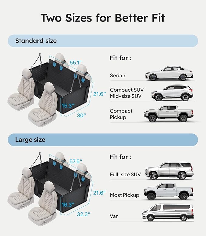 Wigoo Upgrade Soft Dog Car Seat Cover for Back Seat, [Protect Interior, Waterproof & Easy to Clean] Soft Bottom Backseat Dog Car Hammock,Fits Large Sedan SUV Truck Van, Size L, Black